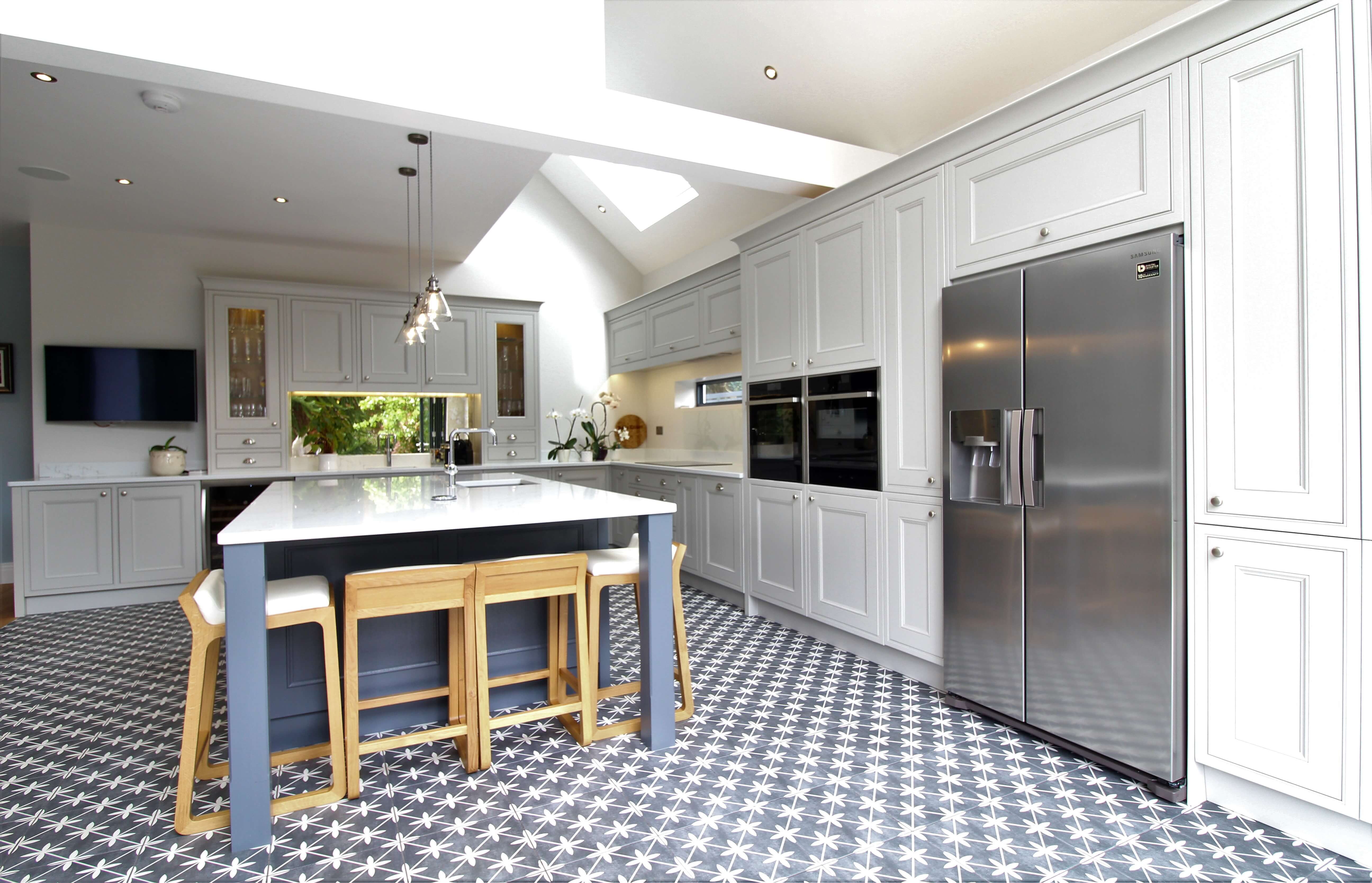 Inframe painted shaker kitchen in Light Grey and Slate, Noble Kitchens