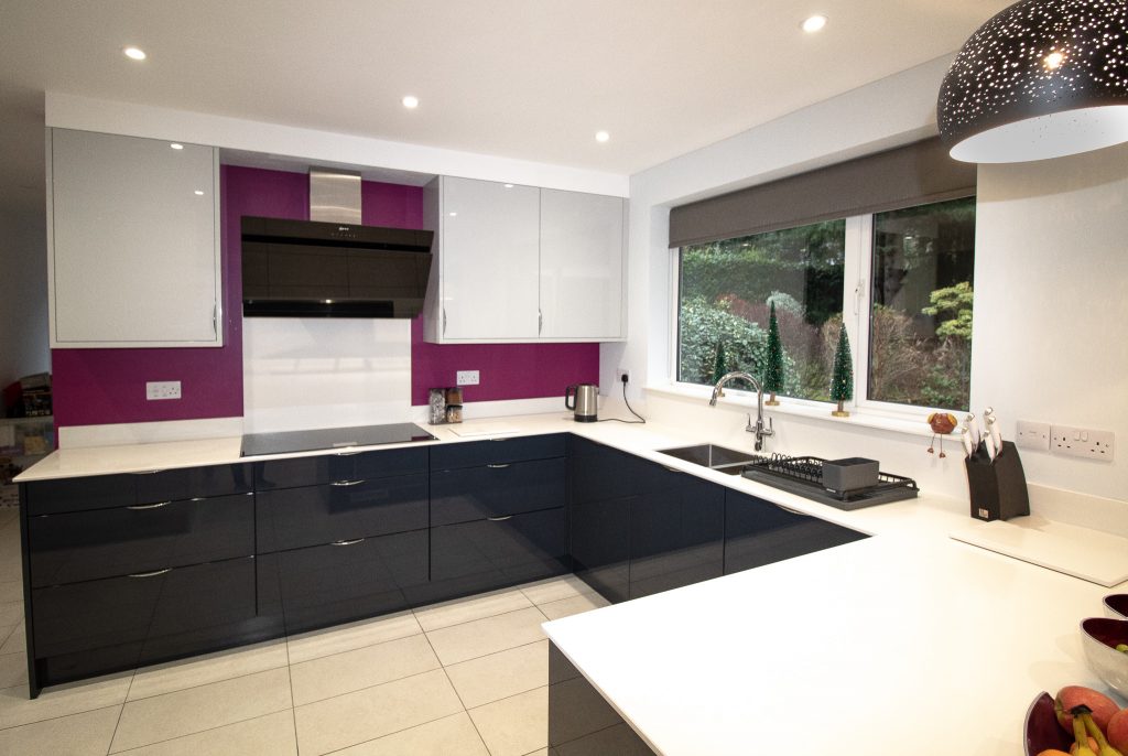 Gloss Kitchen in Light Grey and Carbon, Supplied and Installed by Noble Kitchens, Coventry and Warwickshire